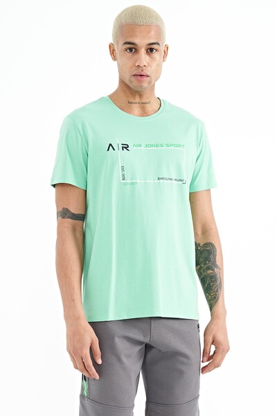 Tommylife Wholesale Otis Crew Neck Standard Fit Printed Men's T-Shirt 88228 Aqua Green - Thumbnail