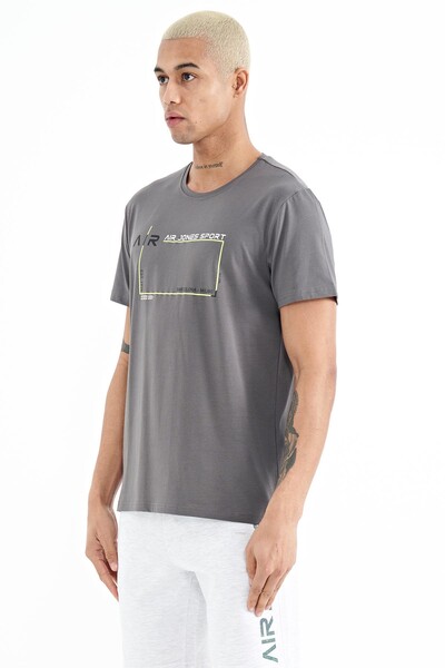 Tommylife Wholesale Otis Crew Neck Standard Fit Printed Men's T-Shirt 88228 Dark Gray - Thumbnail