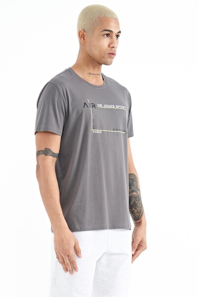 Tommylife Wholesale Otis Crew Neck Standard Fit Printed Men's T-Shirt 88228 Dark Gray - Thumbnail