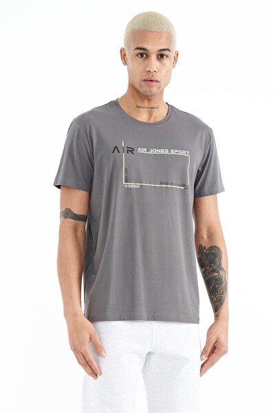 Tommylife Wholesale Otis Crew Neck Standard Fit Printed Men's T-Shirt 88228 Dark Gray - Thumbnail