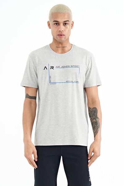 Tommylife Wholesale Otis Crew Neck Standard Fit Printed Men's T-Shirt 88228 Gray Melange - Thumbnail