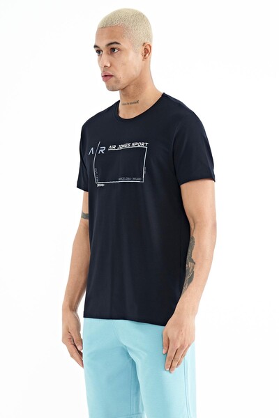 Tommylife Wholesale Otis Crew Neck Standard Fit Printed Men's T-Shirt 88228 Navy Blue - Thumbnail