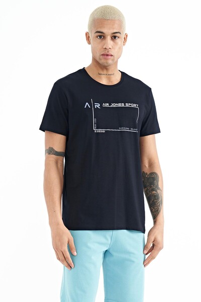 Tommylife Wholesale Otis Crew Neck Standard Fit Printed Men's T-Shirt 88228 Navy Blue - Thumbnail