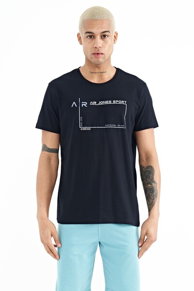 Tommylife Wholesale Otis Crew Neck Standard Fit Printed Men's T-Shirt 88228 Navy Blue - Thumbnail