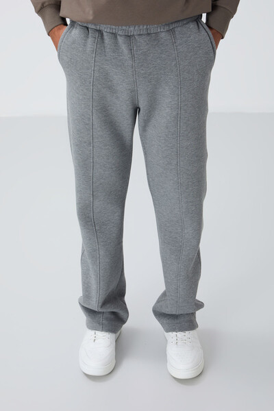 Tommylife Wholesale Oversize Basic Men's Sweatpants 82146 Gray Melange - Thumbnail