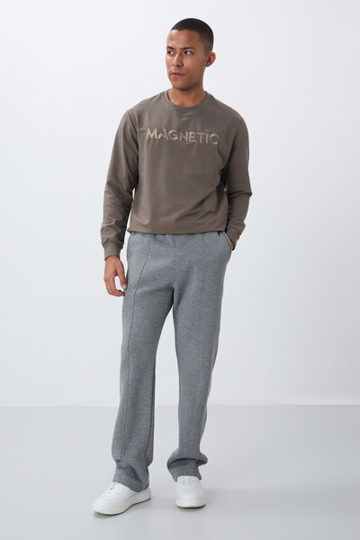 Tommylife Wholesale Oversize Basic Men's Sweatpants 82146 Gray Melange - Thumbnail