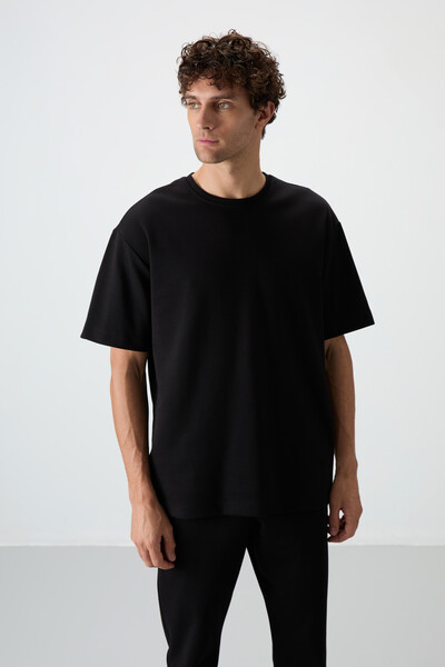 Tommylife Wholesale Oversize Basic Men's T-Shirt Tracksuit Set 85251 Black - Thumbnail