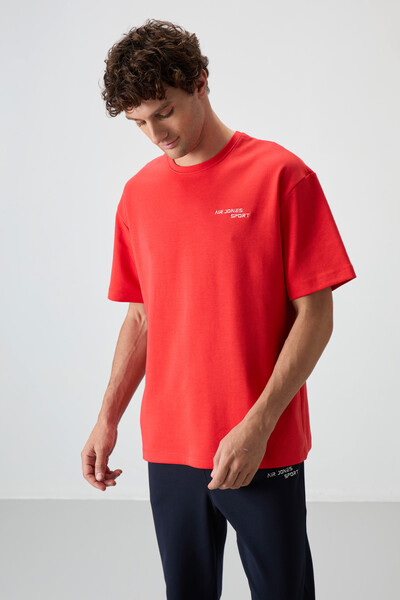 Tommylife Wholesale Oversize Basic Men's T-Shirt Tracksuit Set 85252 Fiesta - Navy Blue - Thumbnail