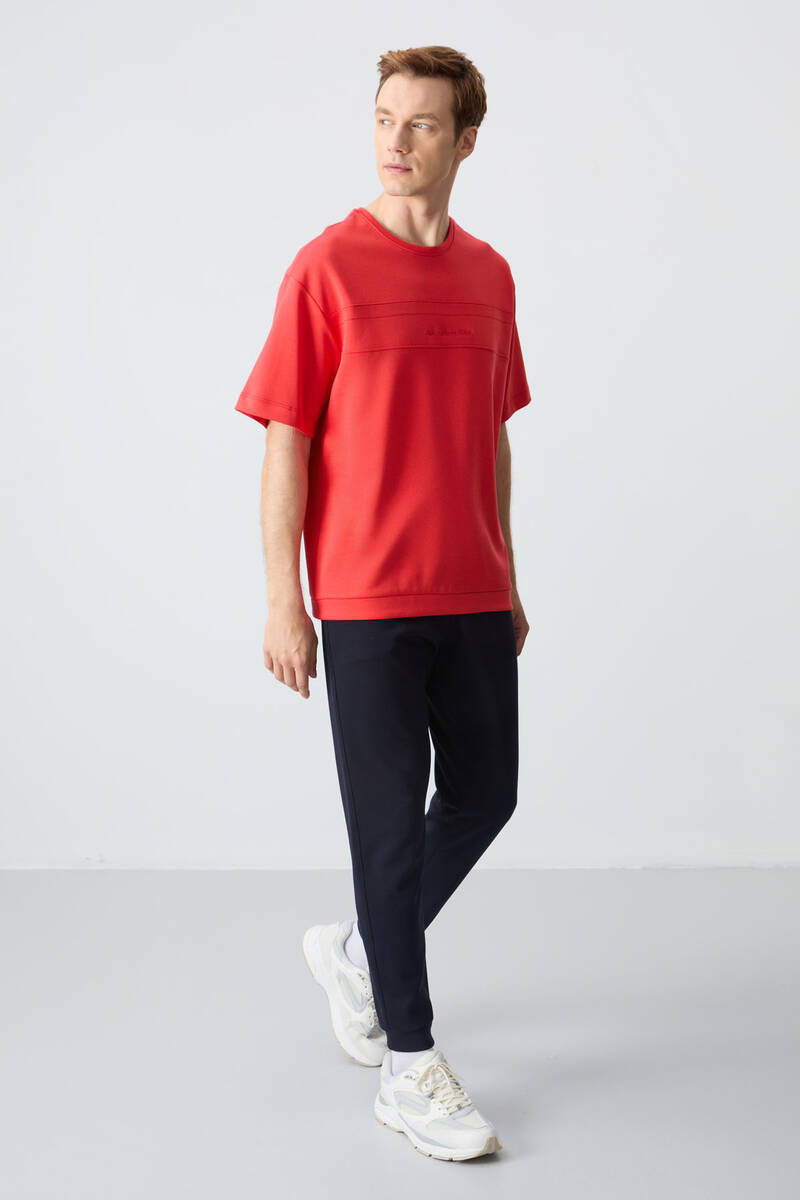 TommyLife - Tommylife Wholesale Oversize Basic Men's T-Shirt Tracksuit Set 85261 Fiesta - Navy Blue