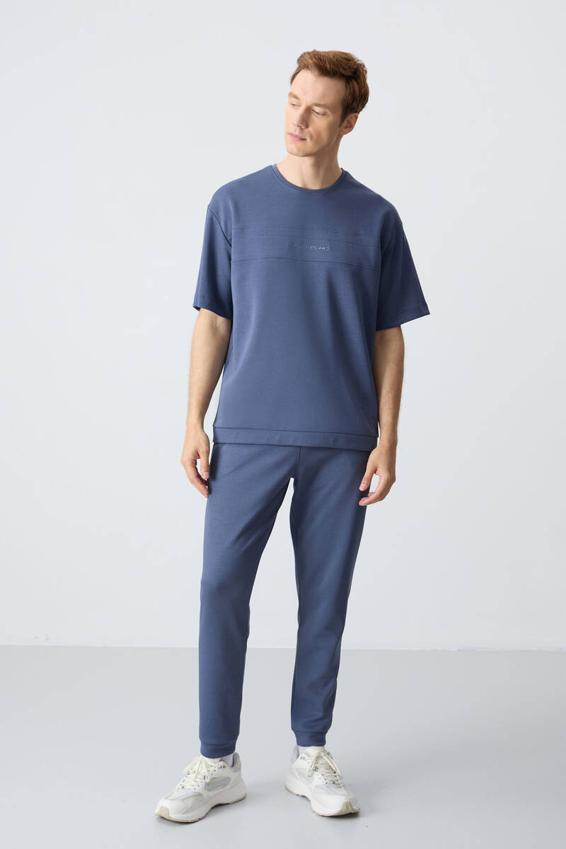 TommyLife - Tommylife Wholesale Oversize Basic Men's T-Shirt Tracksuit Set 85261 Petrol