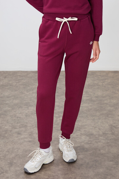 Tommylife Wholesale Oversize Crew Neck Jogger Women's Tracksuit Set 95341 Bordeaux - Thumbnail