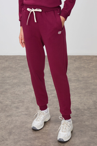 Tommylife Wholesale Oversize Crew Neck Jogger Women's Tracksuit Set 95341 Bordeaux - Thumbnail