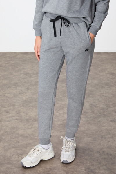 Tommylife Wholesale Oversize Crew Neck Jogger Women's Tracksuit Set 95341 Gray Melange - Thumbnail