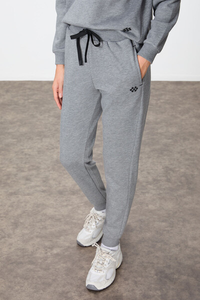 Tommylife Wholesale Oversize Crew Neck Jogger Women's Tracksuit Set 95341 Gray Melange - Thumbnail