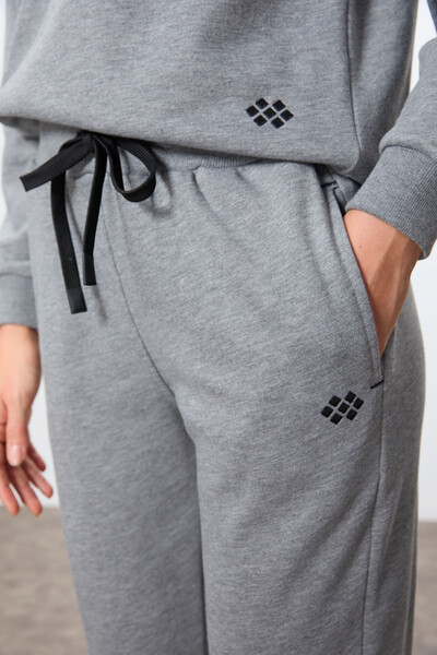 Tommylife Wholesale Oversize Crew Neck Jogger Women's Tracksuit Set 95341 Gray Melange - Thumbnail