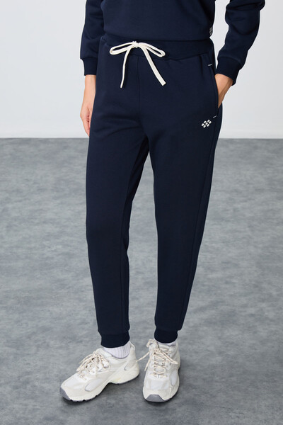 Tommylife Wholesale Oversize Crew Neck Jogger Women's Tracksuit Set 95341 Indigo - Thumbnail