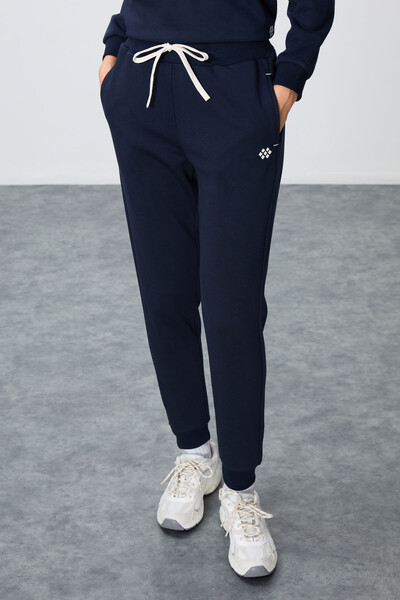 Tommylife Wholesale Oversize Crew Neck Jogger Women's Tracksuit Set 95341 Indigo - Thumbnail