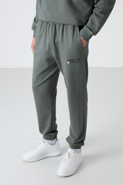 Tommylife Wholesale Oversize Crew Neck Men's Tracksuit Set 85120 Almond Green - Thumbnail