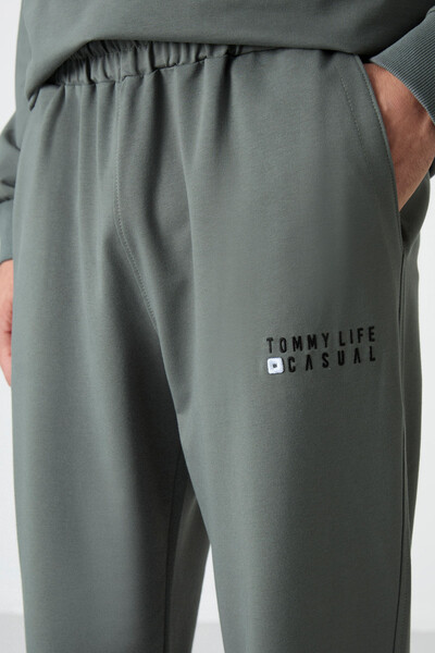 Tommylife Wholesale Oversize Crew Neck Men's Tracksuit Set 85120 Almond Green - Thumbnail