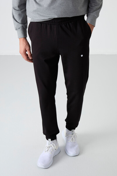 Tommylife Wholesale Oversize Crew Neck Men's Tracksuit Set 85120 Gray Melange - Black - Thumbnail