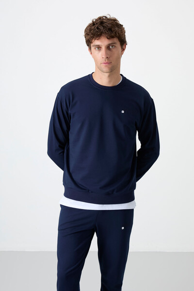 Tommylife Wholesale Oversize Crew Neck Men's Tracksuit Set 85120 Indigo - Thumbnail