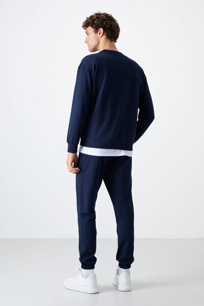 Tommylife Wholesale Oversize Crew Neck Men's Tracksuit Set 85120 Indigo - Thumbnail