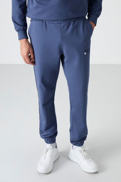 Tommylife Wholesale Oversize Crew Neck Men's Tracksuit Set 85120 Petrol Blue - Thumbnail