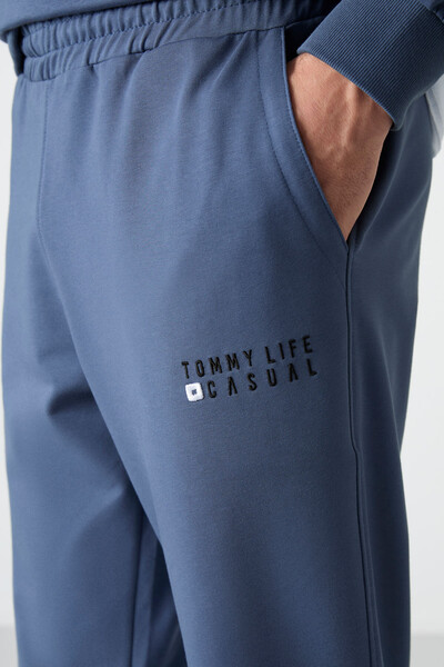 Tommylife Wholesale Oversize Crew Neck Men's Tracksuit Set 85120 Petrol Blue - Thumbnail