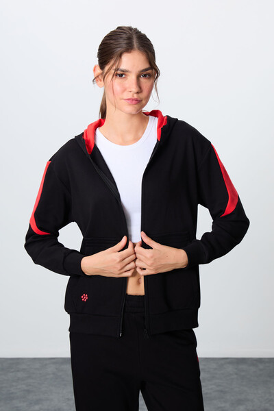 Tommylife Wholesale Oversize Hooded Jogger Women's Tracksuit Set 95343 Black - Thumbnail