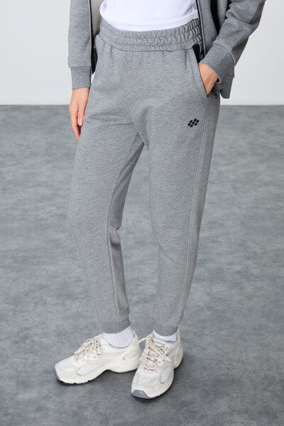 Tommylife Wholesale Oversize Hooded Jogger Women's Tracksuit Set 95343 Gray Melange - Thumbnail