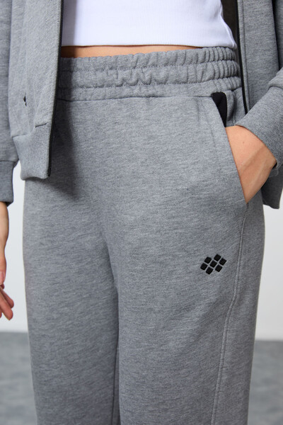 Tommylife Wholesale Oversize Hooded Jogger Women's Tracksuit Set 95343 Gray Melange - Thumbnail