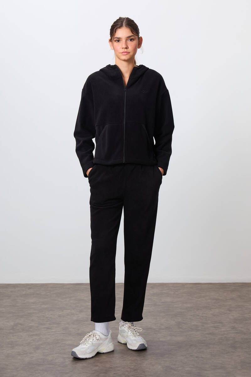 TOMMYLIFE - Tommylife Wholesale Oversize Hooded Women's Fleece Tracksuit Set 95338 Black