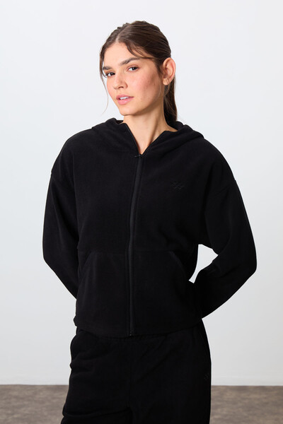 Tommylife Wholesale Oversize Hooded Women's Fleece Tracksuit Set 95338 Black - Thumbnail