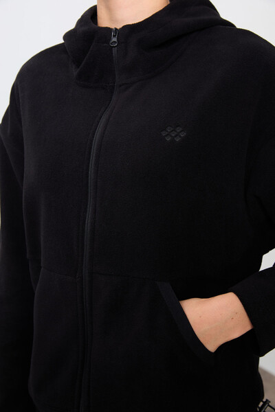 Tommylife Wholesale Oversize Hooded Women's Fleece Tracksuit Set 95338 Black - Thumbnail