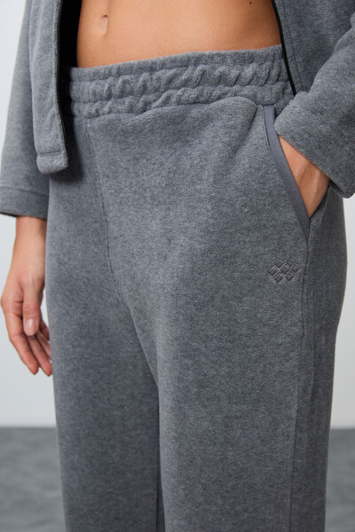 Tommylife Wholesale Oversize Hooded Women's Fleece Tracksuit Set 95338 Gray Melange - Thumbnail