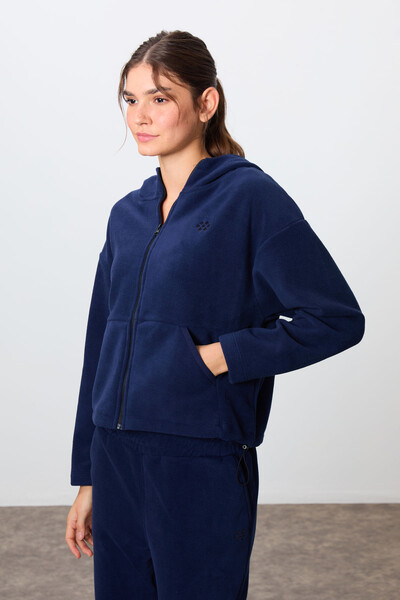 Tommylife Wholesale Oversize Hooded Women's Fleece Tracksuit Set 95338 Navy Blue - Thumbnail