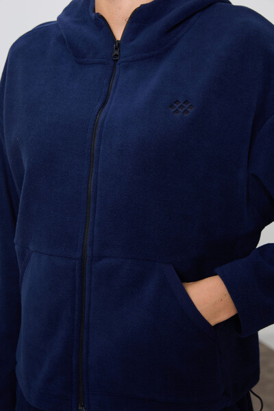 Tommylife Wholesale Oversize Hooded Women's Fleece Tracksuit Set 95338 Navy Blue - Thumbnail