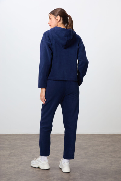 Tommylife Wholesale Oversize Hooded Women's Fleece Tracksuit Set 95338 Navy Blue - Thumbnail