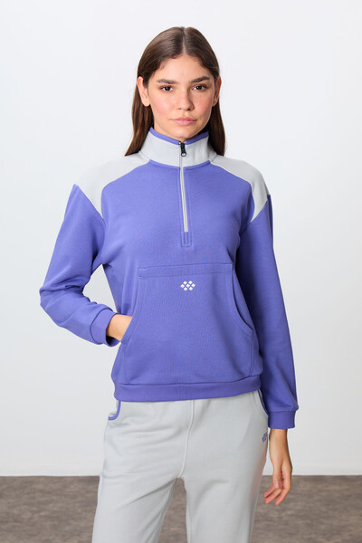 Tommylife Wholesale Oversize Stand Collar Jogger Women's Tracksuit Set 95342 Amethyst - Stone - Thumbnail