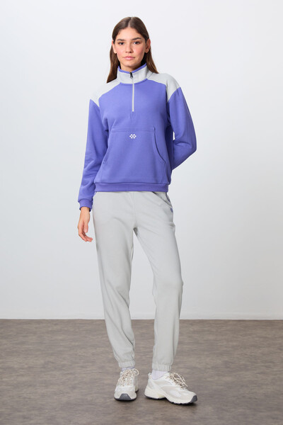 Tommylife Wholesale Oversize Stand Collar Jogger Women's Tracksuit Set 95342 Amethyst - Stone - Thumbnail