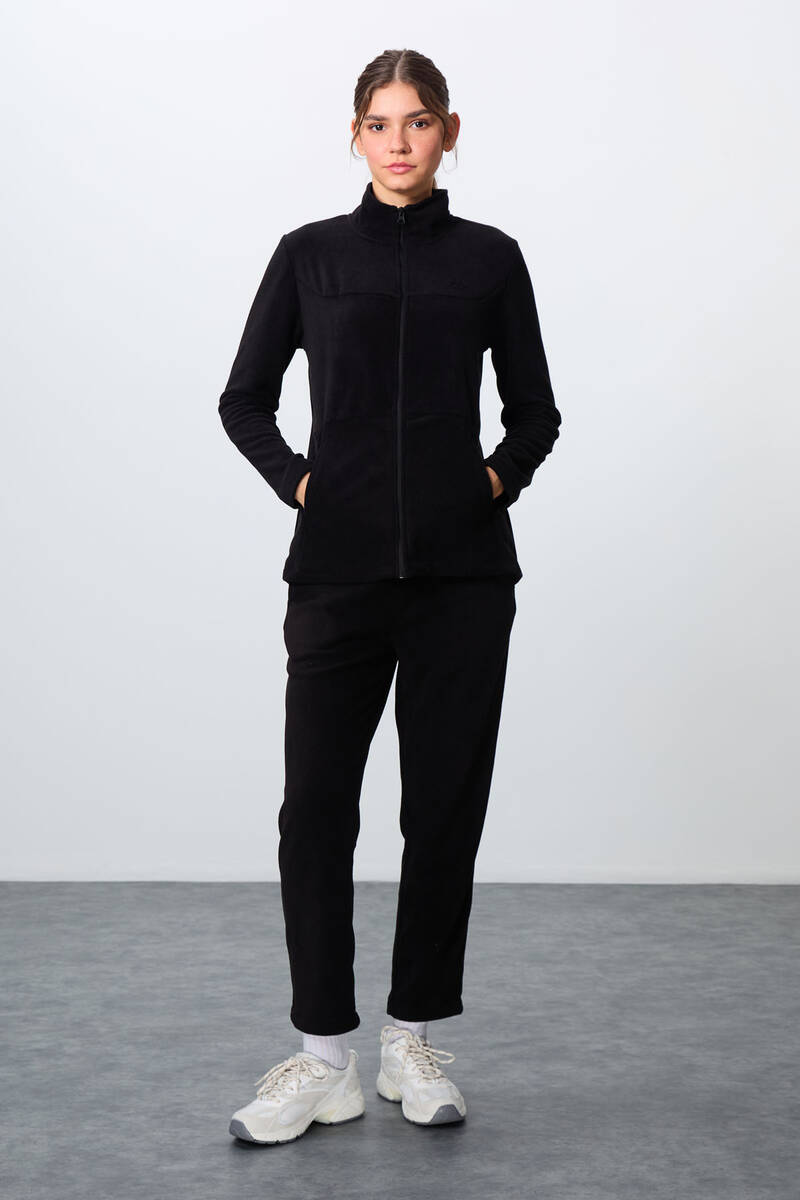 TommyLife - Tommylife Wholesale Oversize Stand Collar Women's Fleece Tracksuit Set 95339 Black