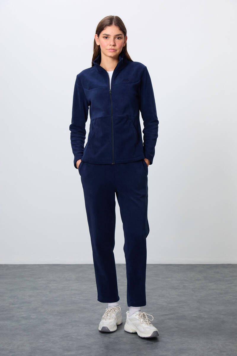TommyLife - Tommylife Wholesale Oversize Stand Collar Women's Fleece Tracksuit Set 95339 Navy Blue