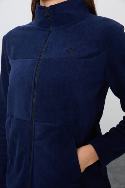 Tommylife Wholesale Oversize Stand Collar Women's Fleece Tracksuit Set 95339 Navy Blue - Thumbnail