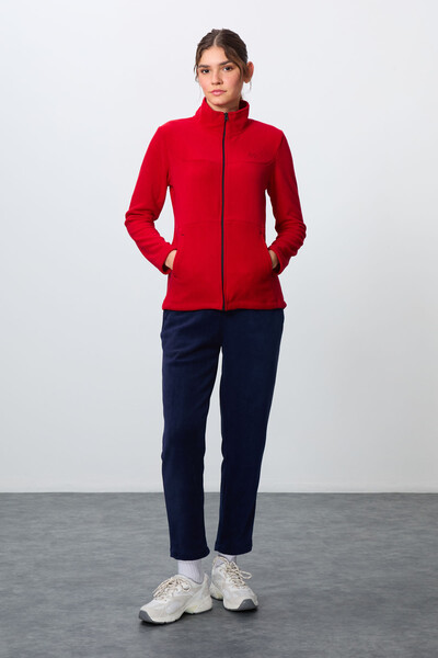 Tommylife Wholesale Oversize Stand Collar Women's Fleece Tracksuit Set 95339 Red - Navy Blue - Thumbnail