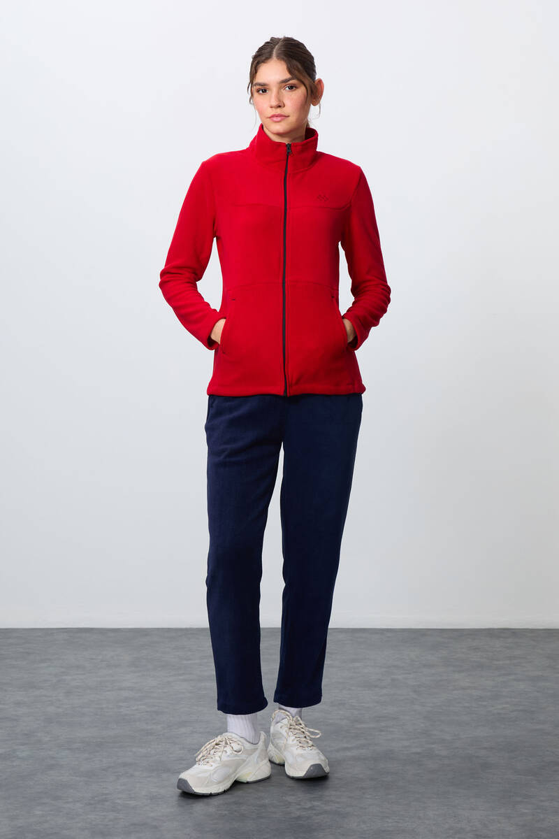 TommyLife - Tommylife Wholesale Oversize Stand Collar Women's Fleece Tracksuit Set 95339 Red - Navy Blue