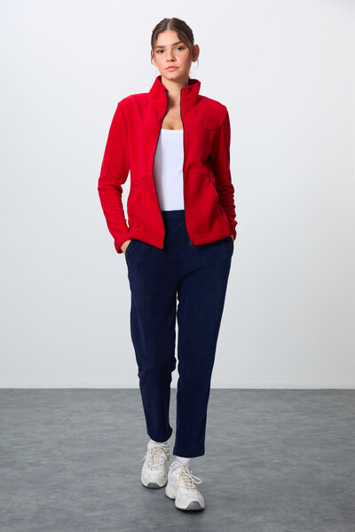 Tommylife Wholesale Oversize Stand Collar Women's Fleece Tracksuit Set 95339 Red - Navy Blue - Thumbnail