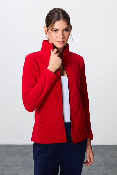 Tommylife Wholesale Oversize Stand Collar Women's Fleece Tracksuit Set 95339 Red - Navy Blue - Thumbnail