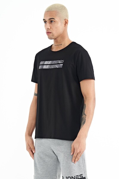 Tommylife Wholesale Peter Crew Neck Standard Fit Printed Men's T-Shirt 88204 Black - Thumbnail