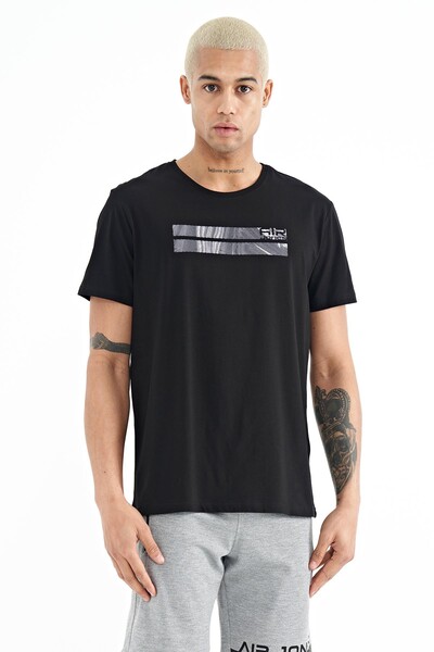 Tommylife Wholesale Peter Crew Neck Standard Fit Printed Men's T-Shirt 88204 Black - Thumbnail