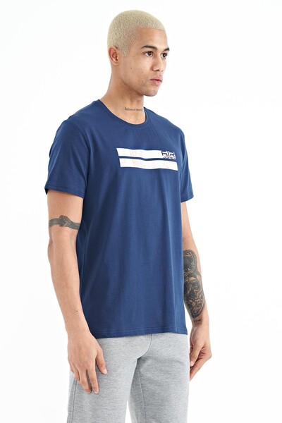 Tommylife Wholesale Peter Crew Neck Standard Fit Printed Men's T-Shirt 88204 Indigo - Thumbnail